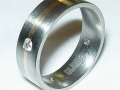 4 Diamonds set into Comfort Fit Titanium Band Ring with Inlaid 14K Yellow Gold