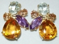 14K Yellow Gold Amethyst, Citrine, Blue Topaz and Imperial Topaz Earrings