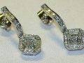 14K White Gold Princess Cut and Baguette Diamond Earrings