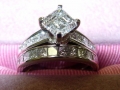 14K Offset Princess Cut Center and Baguette Diand Ring