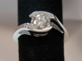 Open Bezel Set Round Brilliant Cut Center Diamond in 14K White Gold