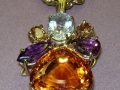 14K Gold Amethyst, Citrine, Blue Topaz and Imerial Topaz Pendant