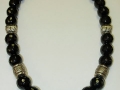 Antique Black Onyx Beads and Sterling Silver Bead Necklace