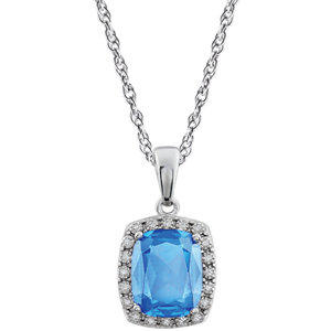14kt White Swiss Blue Topaz & .05 CTW Diamond Necklace