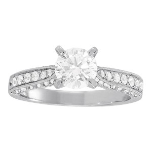 14K gold beadset sides diamond engagement ring