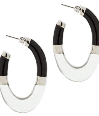 Black and clear resin J Hoop earrings